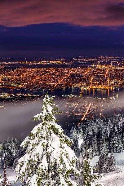 Vancouver City View While Snowboarding Grouse Mountain Canada — Stock Photo, Image