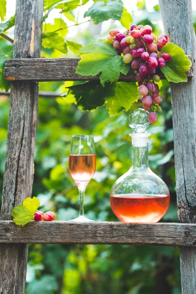 Weinglas Auf Holzleiter Weingut — Stockfoto