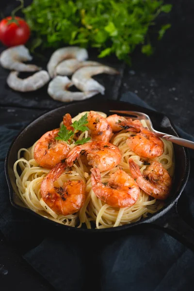 Pasta Met Garnalen Close — Stockfoto