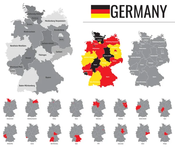Gedetailleerde Vectorkaart Van Duitse Deelstaten Met Vlag — Stockvector
