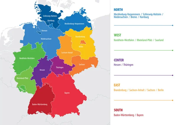 Mapa Vetorial Das Regiões Alemanha — Vetor de Stock