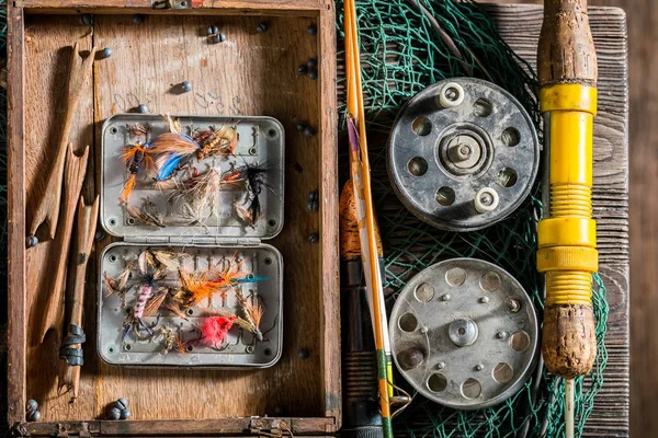 Gros Plan Matériel Pêche Ligne Avec Crochets Tiges — Photo