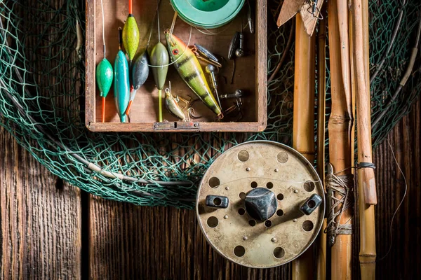 stock image Top view of equipment for fishing with floats and rods