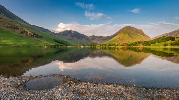 Solnedgång Vid Lugn Sjö Lake District England — Stockfoto