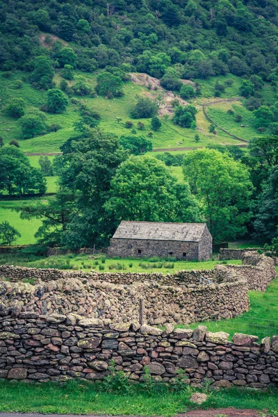 Casa Pedra Velho Muro Campo Inglaterra — Fotografia de Stock