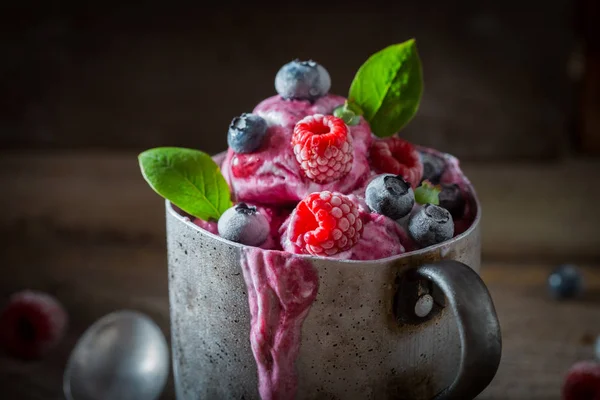 Taze Meyve Yoğurt Tatlı Dondurma Yapılmış — Stok fotoğraf