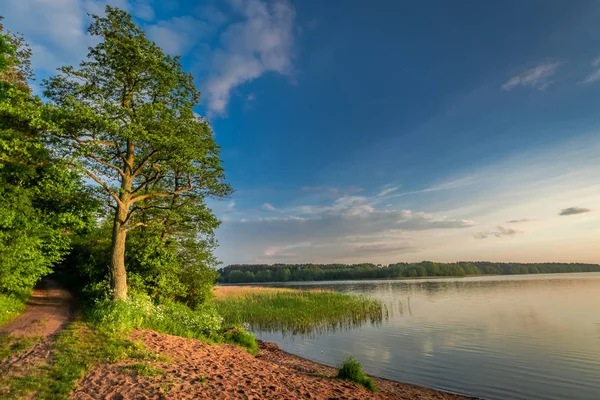 Skvělé Soumraku Létě Jezero Dynamickým Mraky — Stock fotografie