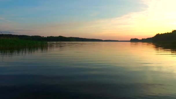 Spokojne Jezioro Zachodzie Słońca Latem — Wideo stockowe