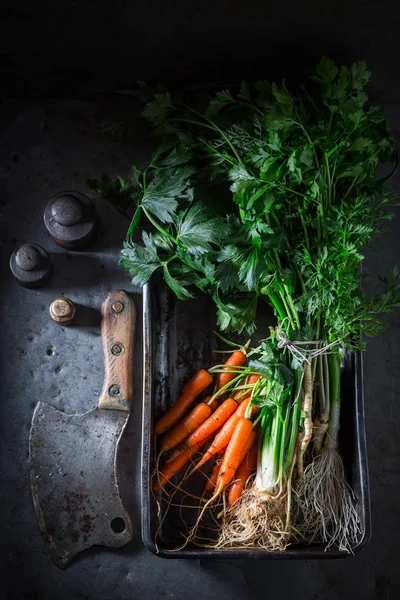 Preparation Grilled Homemade Fresh Vegetables Baking Plate — Stock Photo, Image