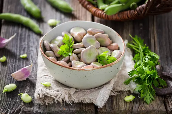 Homemade Broad Beans Old Wooden Table — Stock Photo, Image