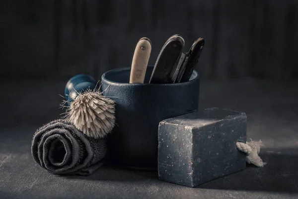 Klassische Werkzeuge Für Die Rasur Mit Pinsel Rasierer Seife — Stockfoto