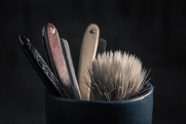 Old Tools Barber Sharp Razor Soap Brush — Stock Photo, Image