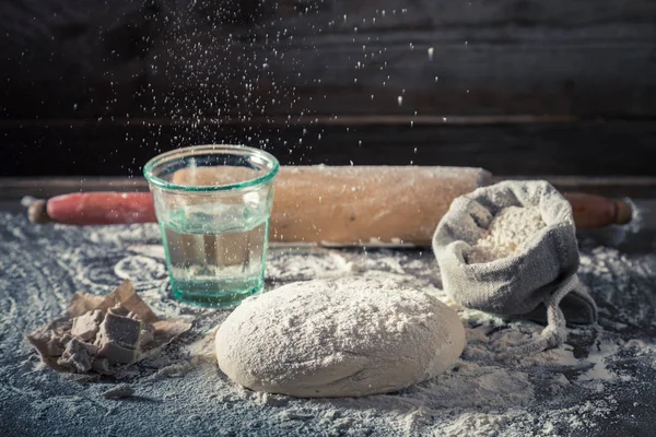 Närbild Förberedelse För Bakning Färsk Deg För Bröd — Stockfoto