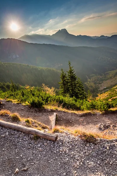 Puesta Sol Las Montañas Tatra Vista Desde Cresta Polonia — Foto de Stock