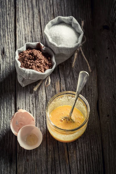 Tasty Fresh Dessert Made Sugar Yolk Cocoa — Stock Photo, Image