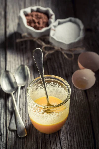 Homemade Aand Tasty Dessert Made Yolk Sugar Cocoa — Stock Photo, Image