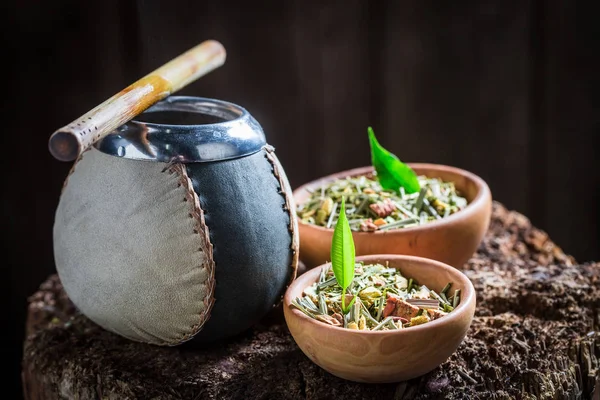 Yerba Mate Sabrosa Fresca Con Bombilla Calabaza —  Fotos de Stock