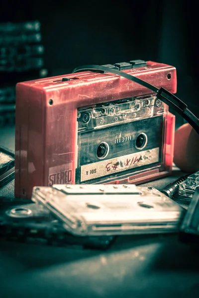 Vintage Cassette Tape Walkman Headphones — Stock Photo, Image