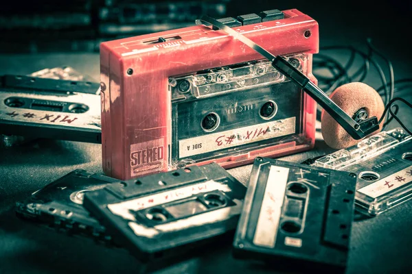 Old Cassette Tape Headphones Walkman — Stock Photo, Image