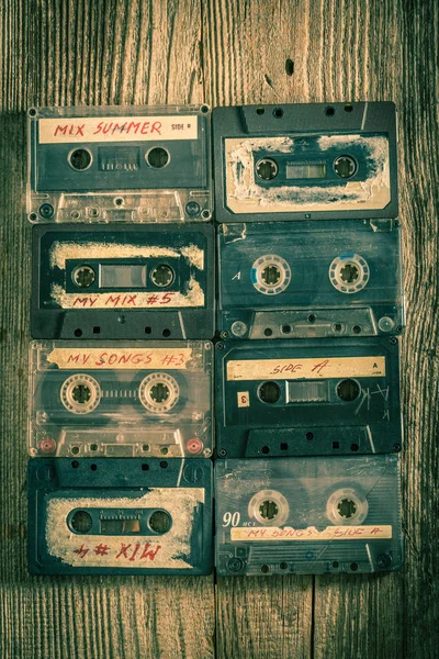 Collection Retro Cassette Tapes Places Grid — Stock Photo, Image