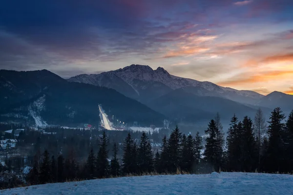 Inverno Zakopane Tramonto Monti Tatra Polonia — Foto Stock