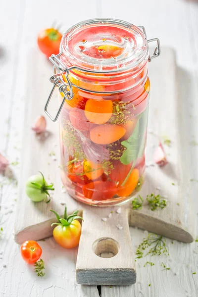 Homemade Tasty Canned Red Tomatoes Jar — Stock Photo, Image