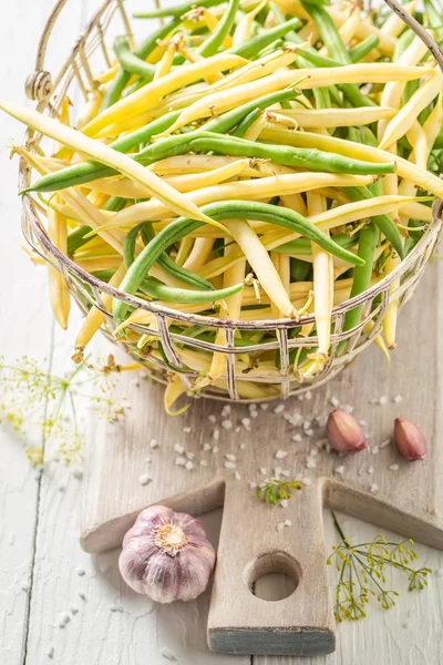 Ingrediënten Voor Ingemaakte Groene Gele Bonen Pot — Stockfoto