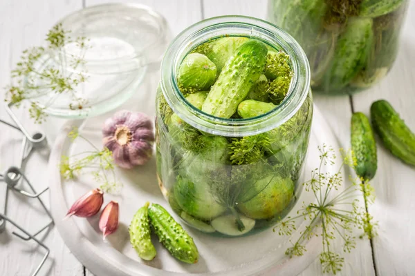 Pepino Conserva Caseiro Saboroso Verão — Fotografia de Stock