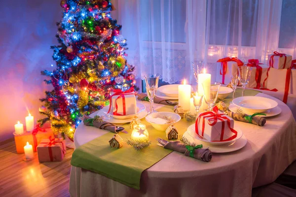 Cenário Mesa Natal Colorido Durante Noite Inverno Gelada — Fotografia de Stock