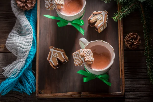 Вид Сверху Горячего Шоколада Хлебного Творога Рождество — стоковое фото