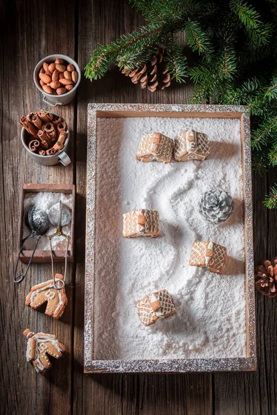 Top View Gingerbread Village Snow Christmas — Stock Photo, Image