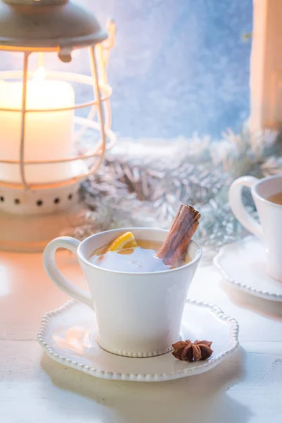 Горячий Сладкий Чай Корицей Рождество — стоковое фото