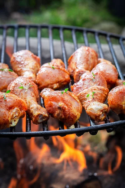 Leckere Hähnchenkeule Auf Dem Grill Mit Kräutern Und Gewürzen — Stockfoto