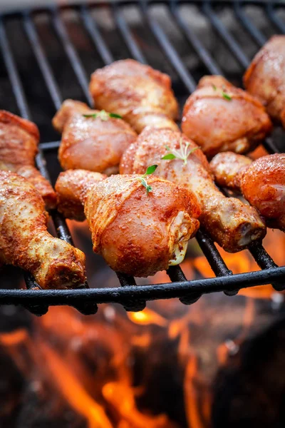 Closeup Chicken Leg Grill Herbs Spices — Stock Photo, Image