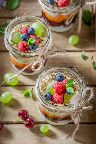 Domácí Granola Jar Jogurtem Berry Ovoce — Stock fotografie