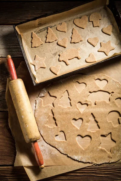Top View Gingerbread Cookies Baking Tray Christmas — Stock Photo, Image