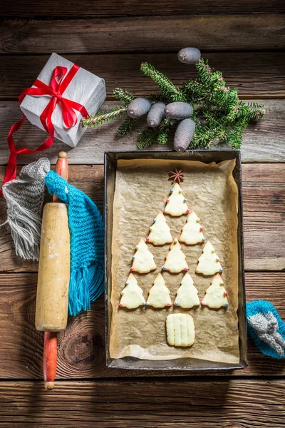 Sweet Cookies Arranged Christmas Tree Baking Tray — Stock Photo, Image