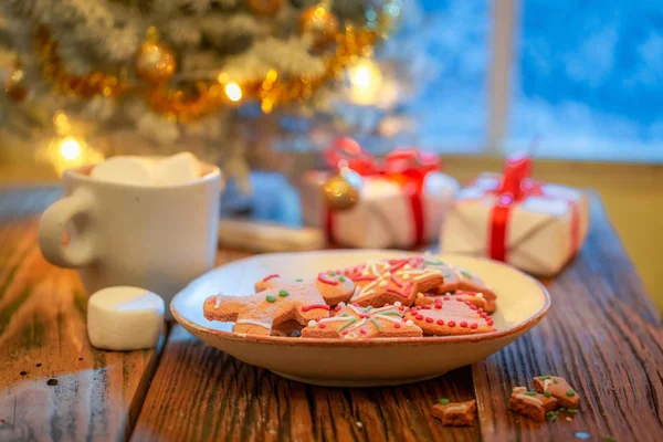 Sweet Gingerbread Cookies Hot Chocolate Christmas Tree — Stock Photo, Image