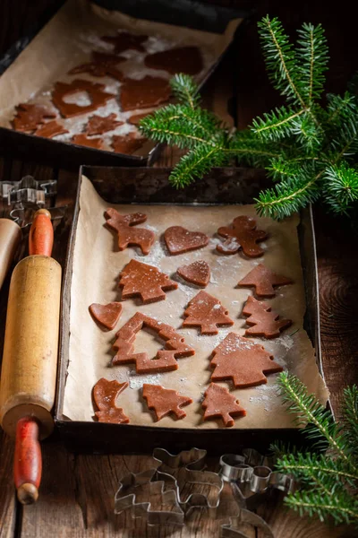 Sabrosas Galletas Jengibre Navidad Bandeja Para Hornear — Foto de Stock