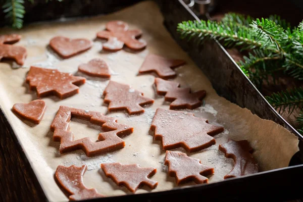 Tasty Gingerbread Cookies Christmas Baking Tray — Stock Photo, Image