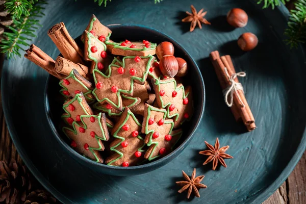 Biscoitos Gengibre Doce Forma Árvore Natal — Fotografia de Stock