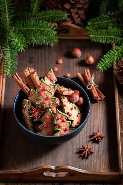 Deliciosas Galletas Forma Árbol Navidad Con Piña — Foto de Stock