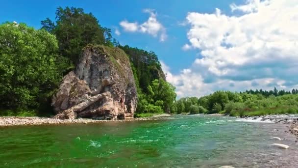 Rio Bialka nas montanhas pieninas no verão em um dia ensolarado, Polônia — Vídeo de Stock