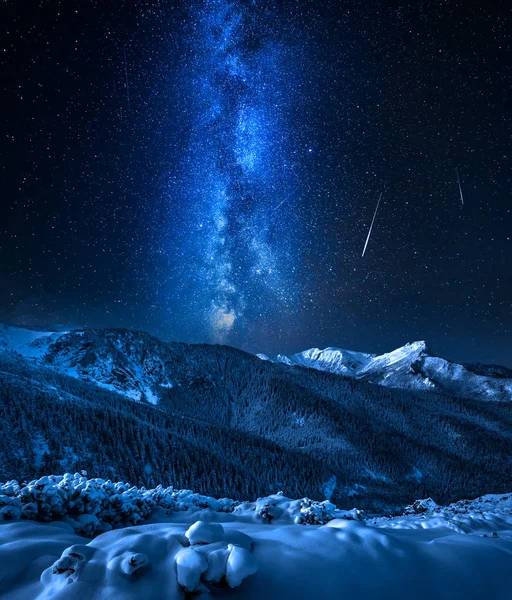 Cold Tatra Mountains Milky Way Falling Stars Poland — Stock Photo, Image