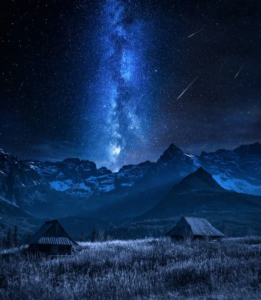 Droga Mleczna Spadające Gwiazdy Tatr Nocy — Zdjęcie stockowe