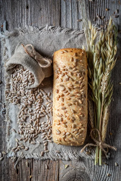 Felülnézet Egészséges Ciabatta Zsemlét Napraforgó Mag — Stock Fotó