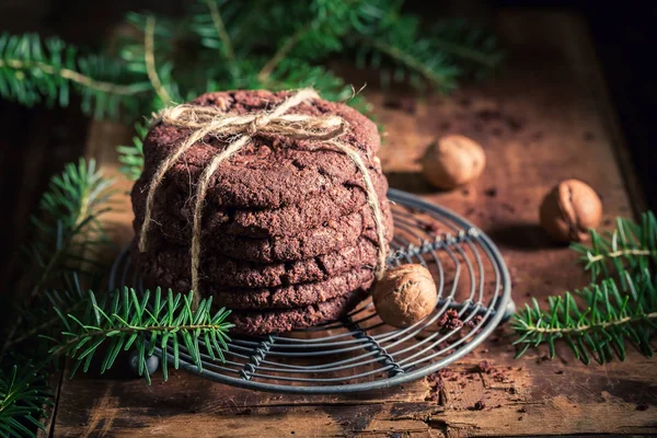 Bruine Chocolade Koekjes Als Kleine Kerst Snack — Stockfoto