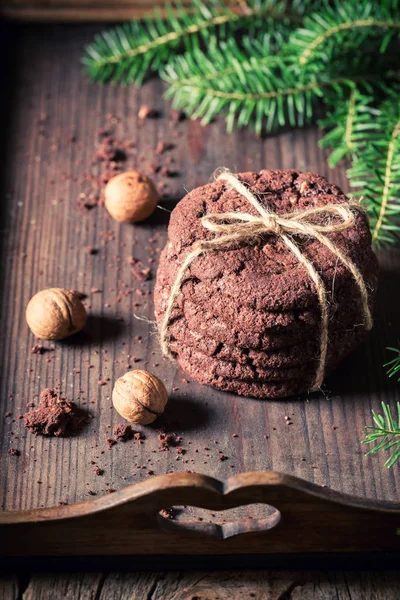 Tradicionalmente Galletas Chocolate Con Nueces Abeto — Foto de Stock