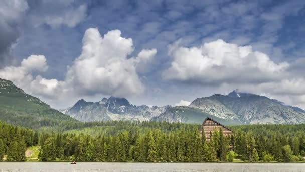 Strbske Pleso Lake Tatra Gebergte Slowakije Timelapse — Stockvideo