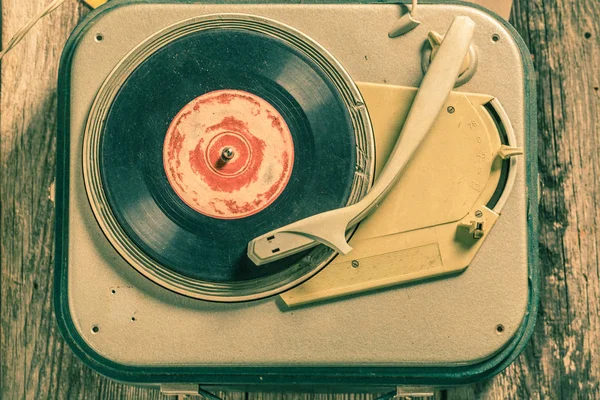 Antique Record Player Few Vinyl Records — Stock Photo, Image